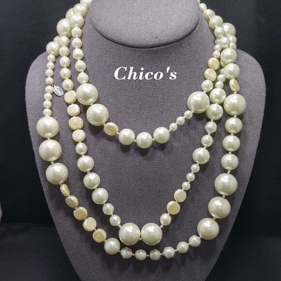 Chico's Faux Pearl Necklace, Hand-knotted, Glass Pearls, 60 Inches, No Clasp - Picture 1 of 9